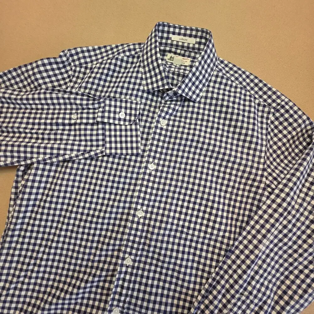 J.Crew Thomas Mason Blue & White Gingham Ludlow Slim Fit Button Shirt Sz Medium